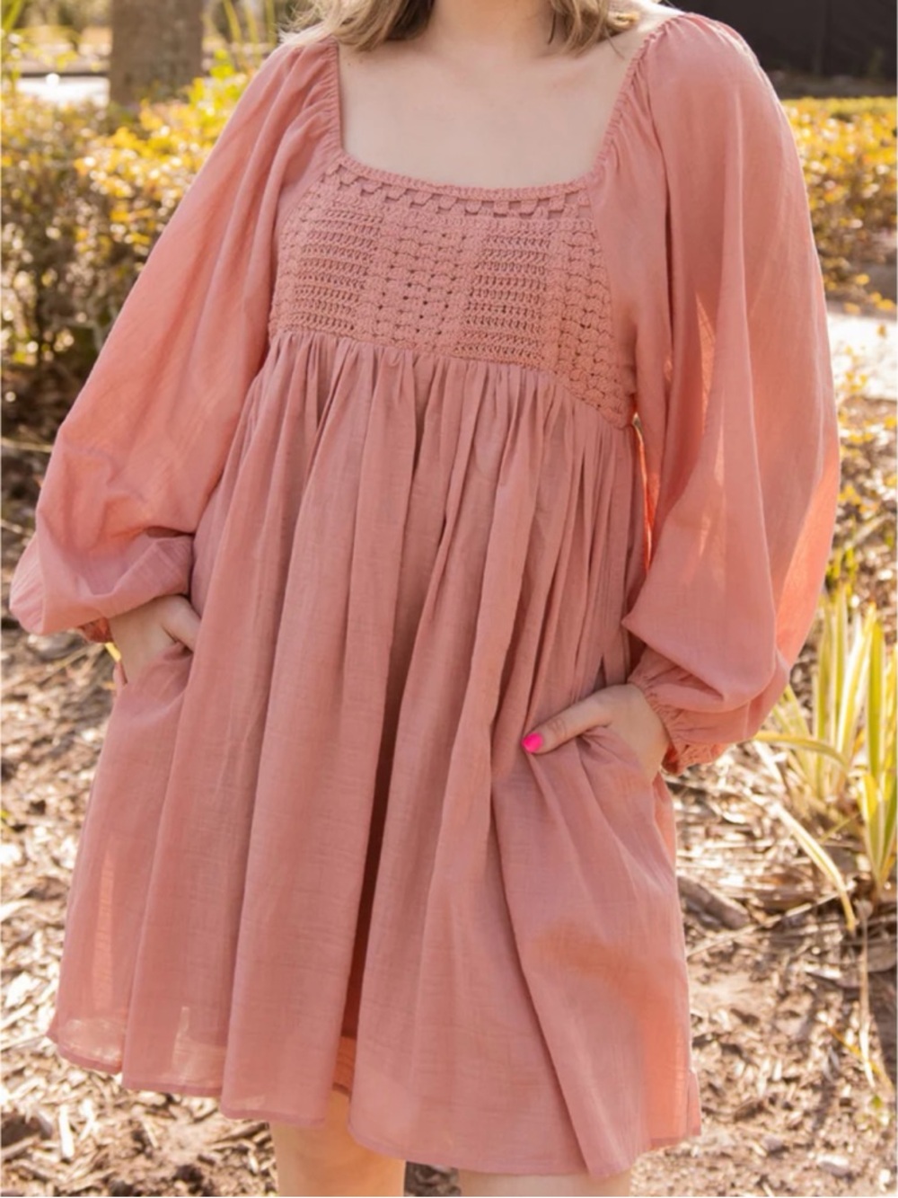 ChicSoul- Women's Smocked Babydoll Dress in Dusty Rose 1x plus